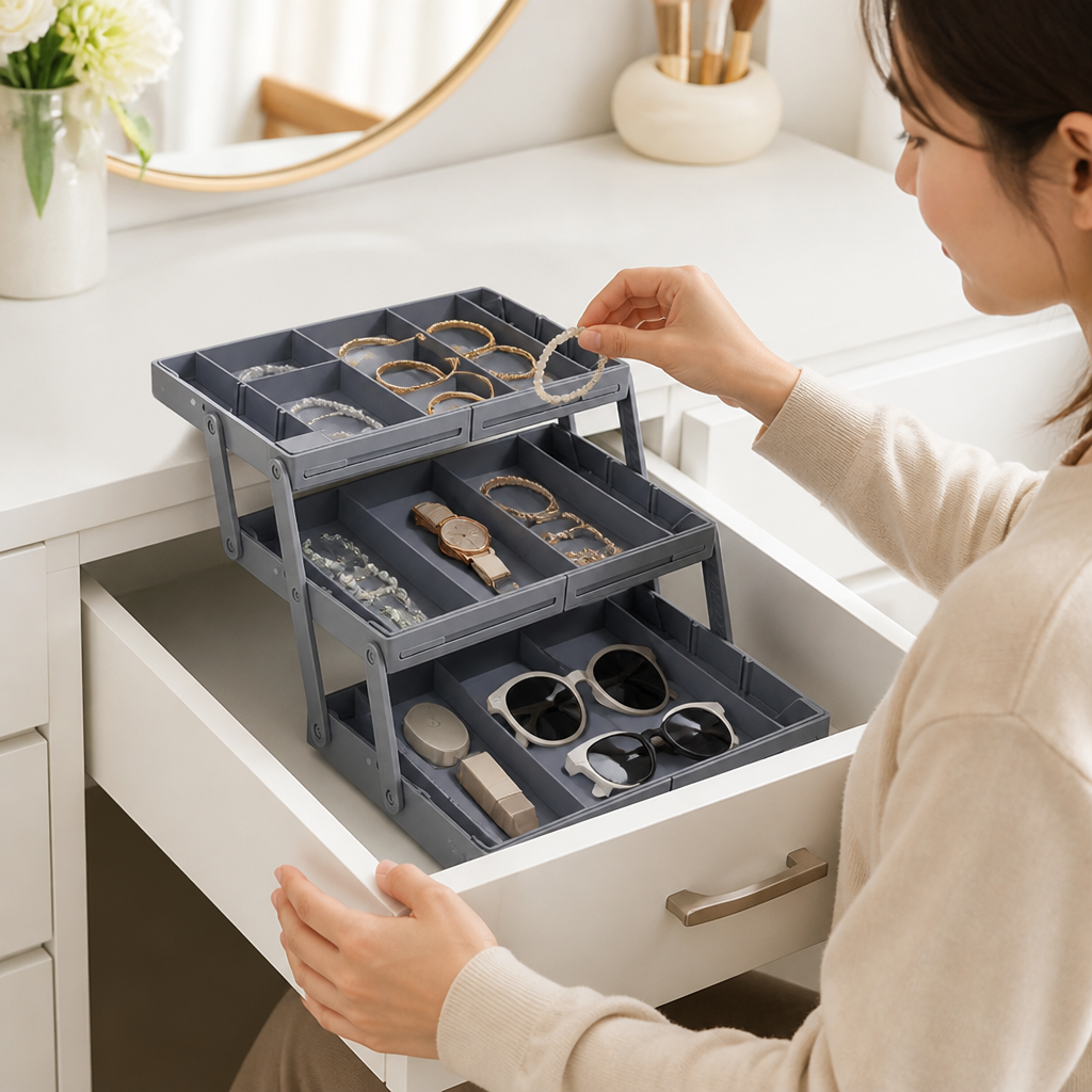 3-Tier Modular Drawer Organizer with Adjustable Dividers