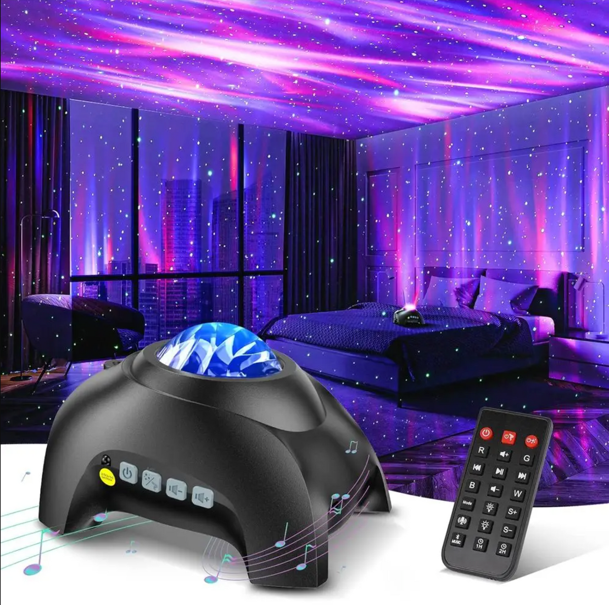 Luminous Dreamscape Projector – LED Aurora & Star Light with Speaker