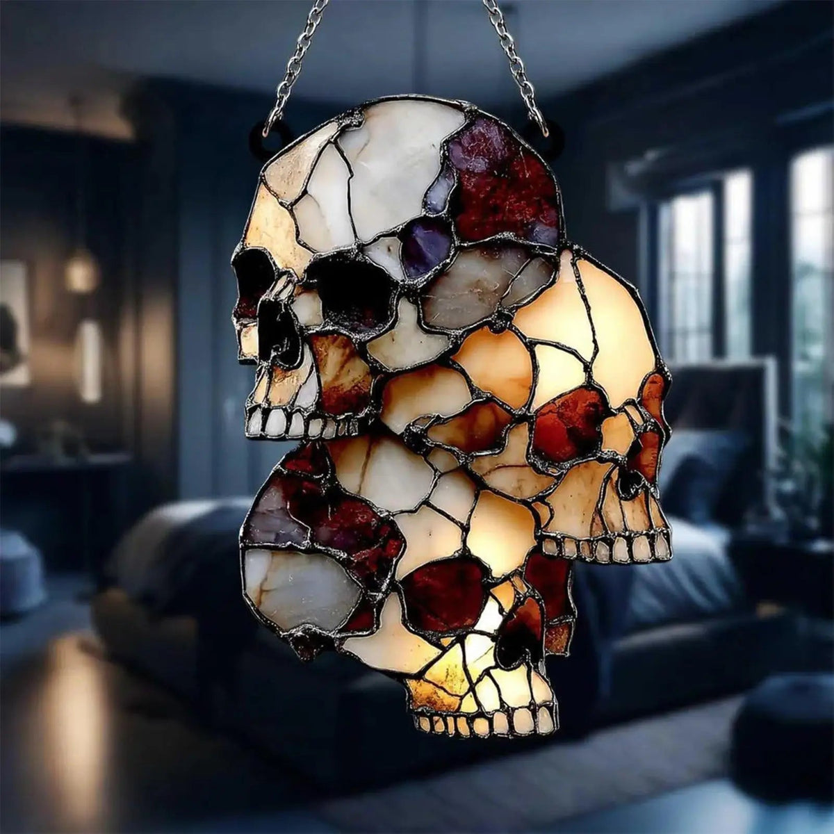 Gothic Glow Skull Pendant for Halloween Decor