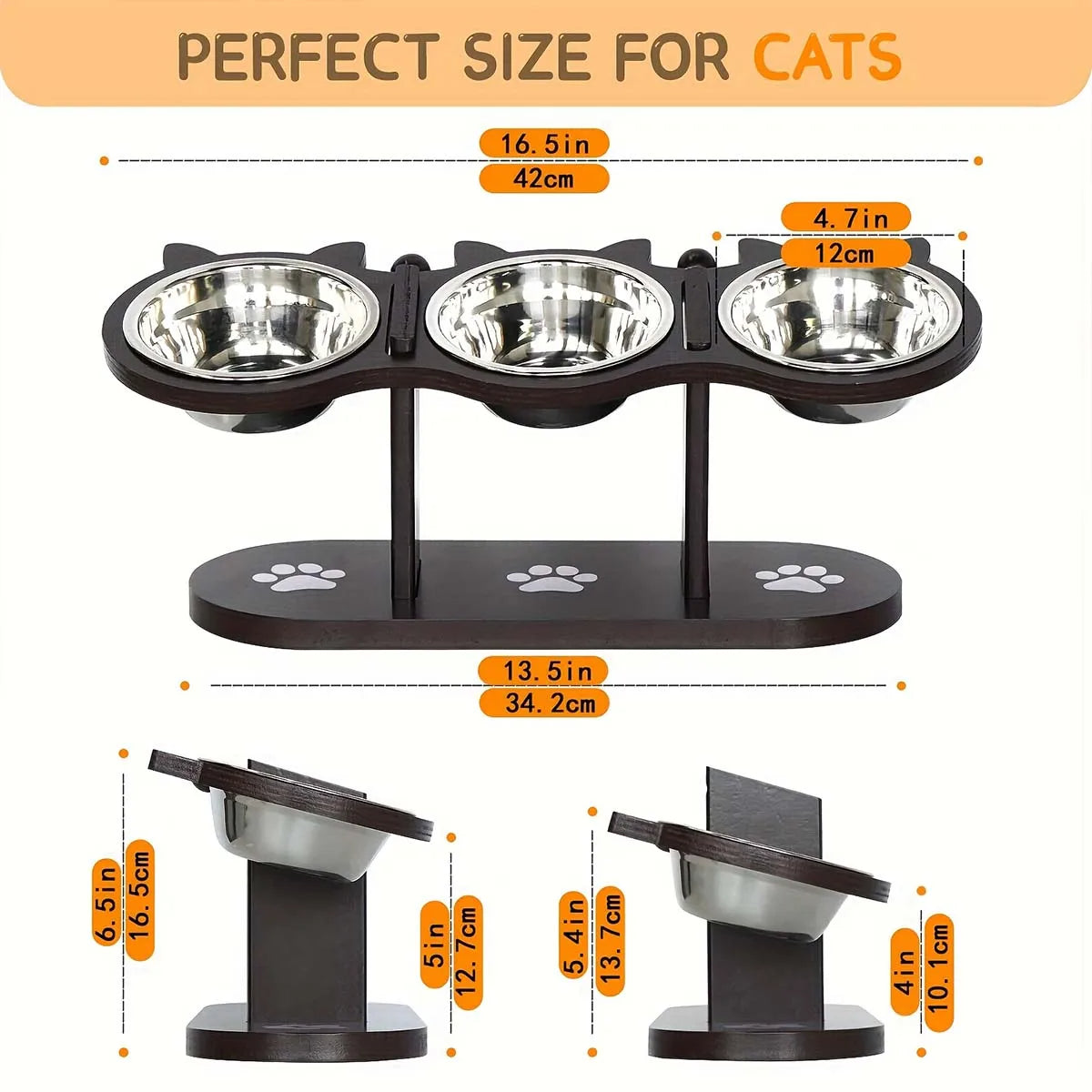 Elevated Pet Feeder with 3 Stainless Steel Bowls