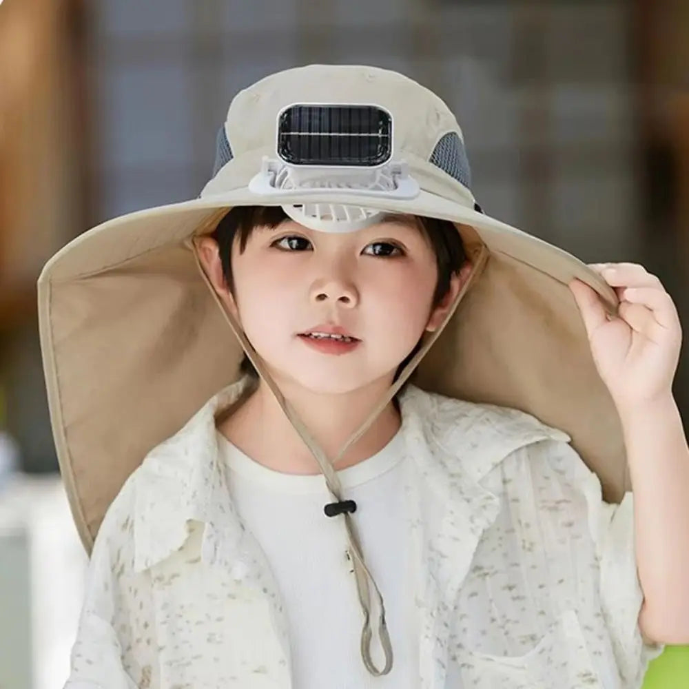 Kids' Adjustable Sunshade Hat with Solar Fan