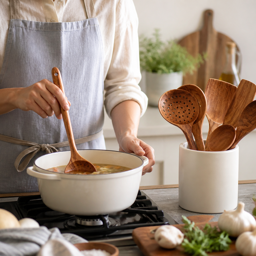 Mineral-Oil Finished Solid Hardwood Utensil Set (7-Piece)