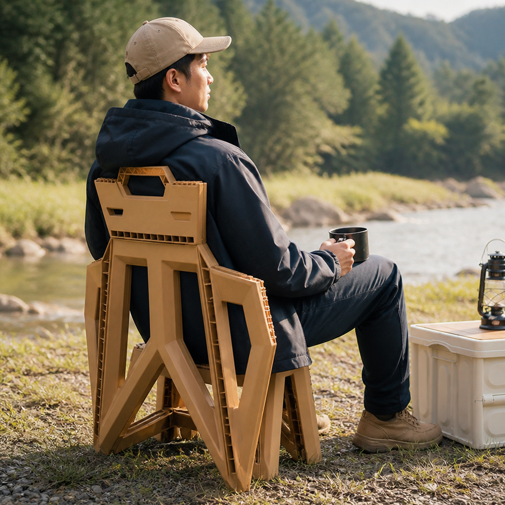 High-Back Portable Folding Outdoor Chair (Curved-Arm)