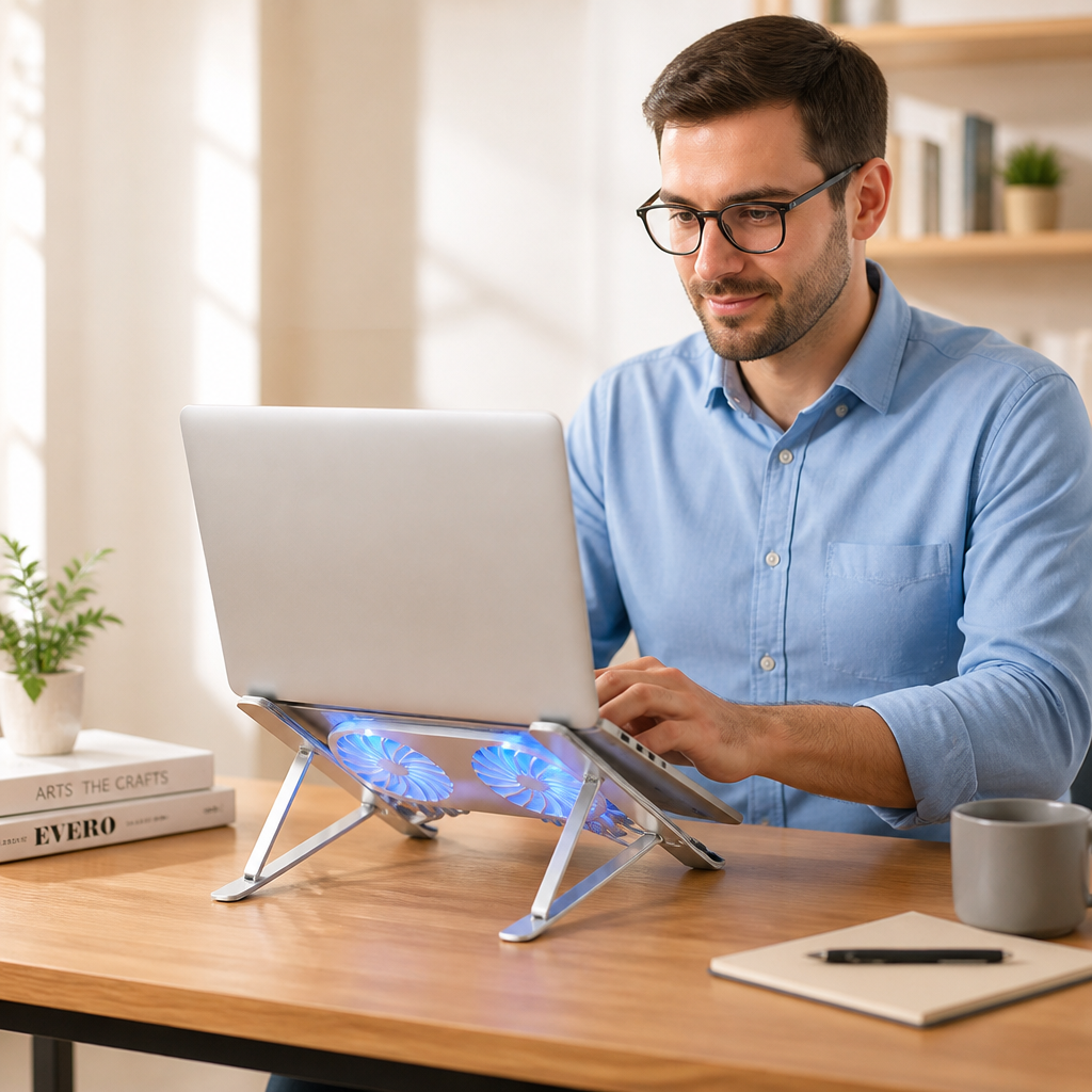 Adjustable Aluminum Laptop Stand (Dual Cooling Fans)