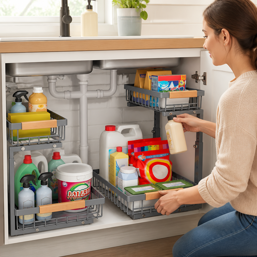 Under-Cabinet Dual Sliding Metal Organizer (Suction-Base)
