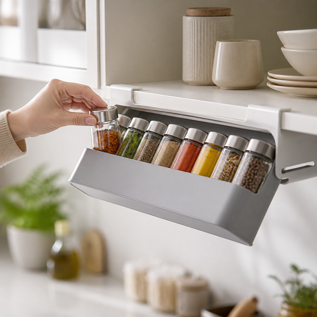 Adhesive Pull-Out Spice Organizer (Holds 7 Jars)