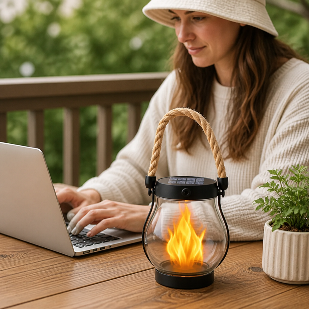 Outdoor Solar Flickering Flame & Hanging Loop Lantern