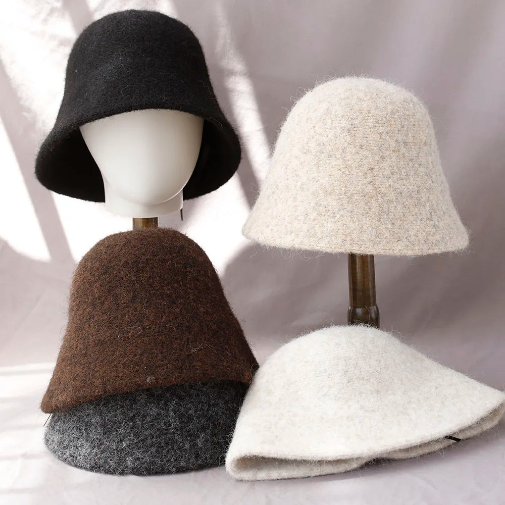 Chic Women's Woolen Bucket Hat for Winter Wear