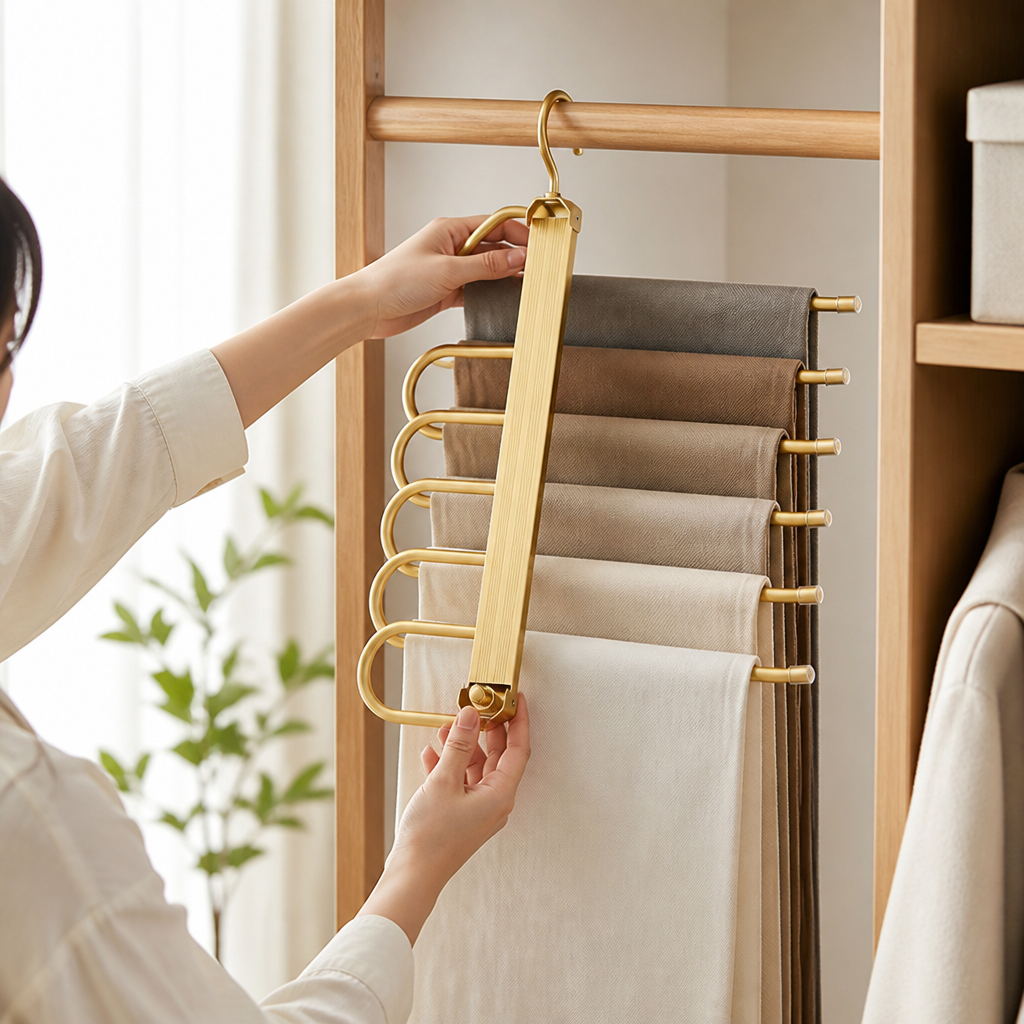 Space-Saving Aluminum Pants Organizer (6-Tier, 360° Rotating Hook)