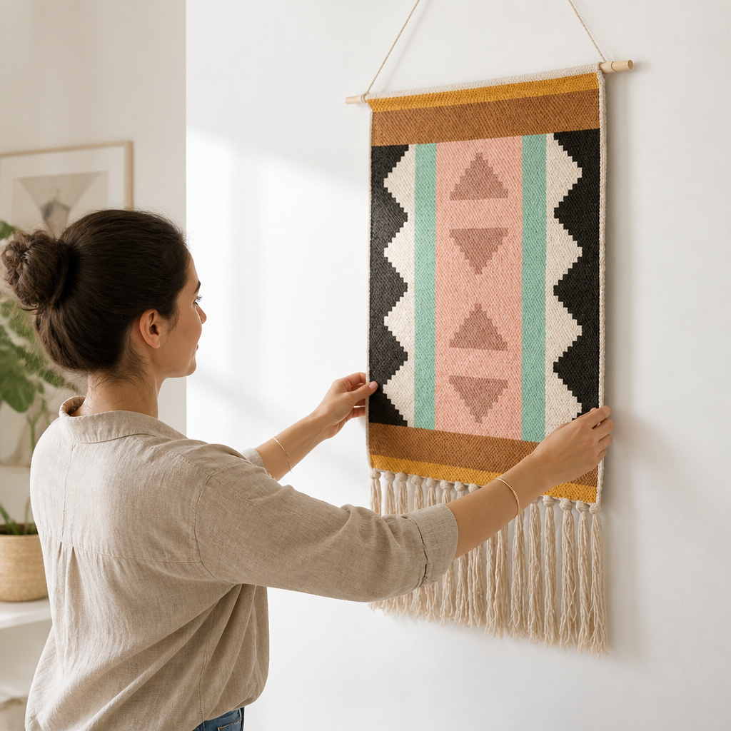 Handcrafted Geometric Tufted Cotton & Linen Wall Tapestry