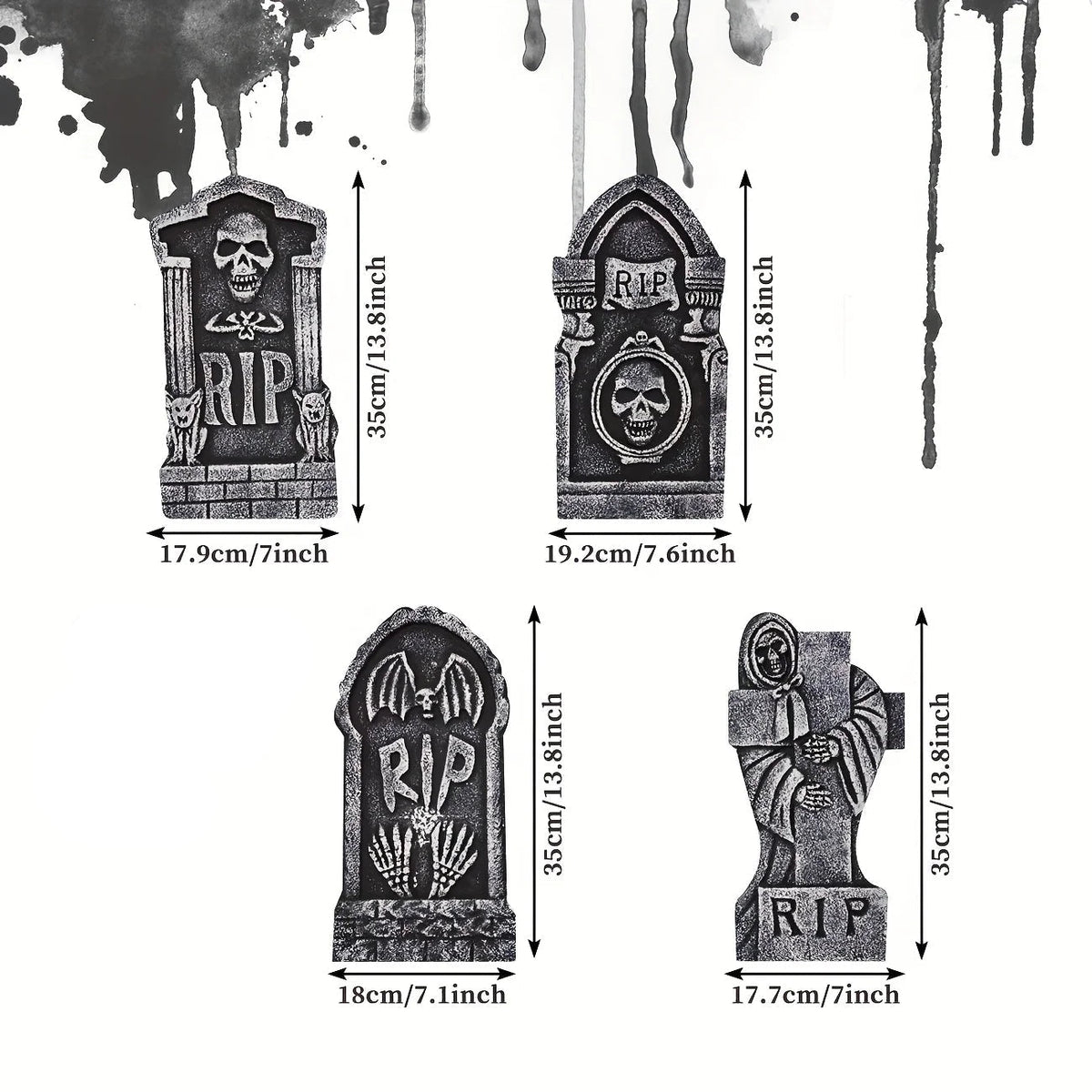 Set of 4 Spooky Grave Markers for Halloween Decor