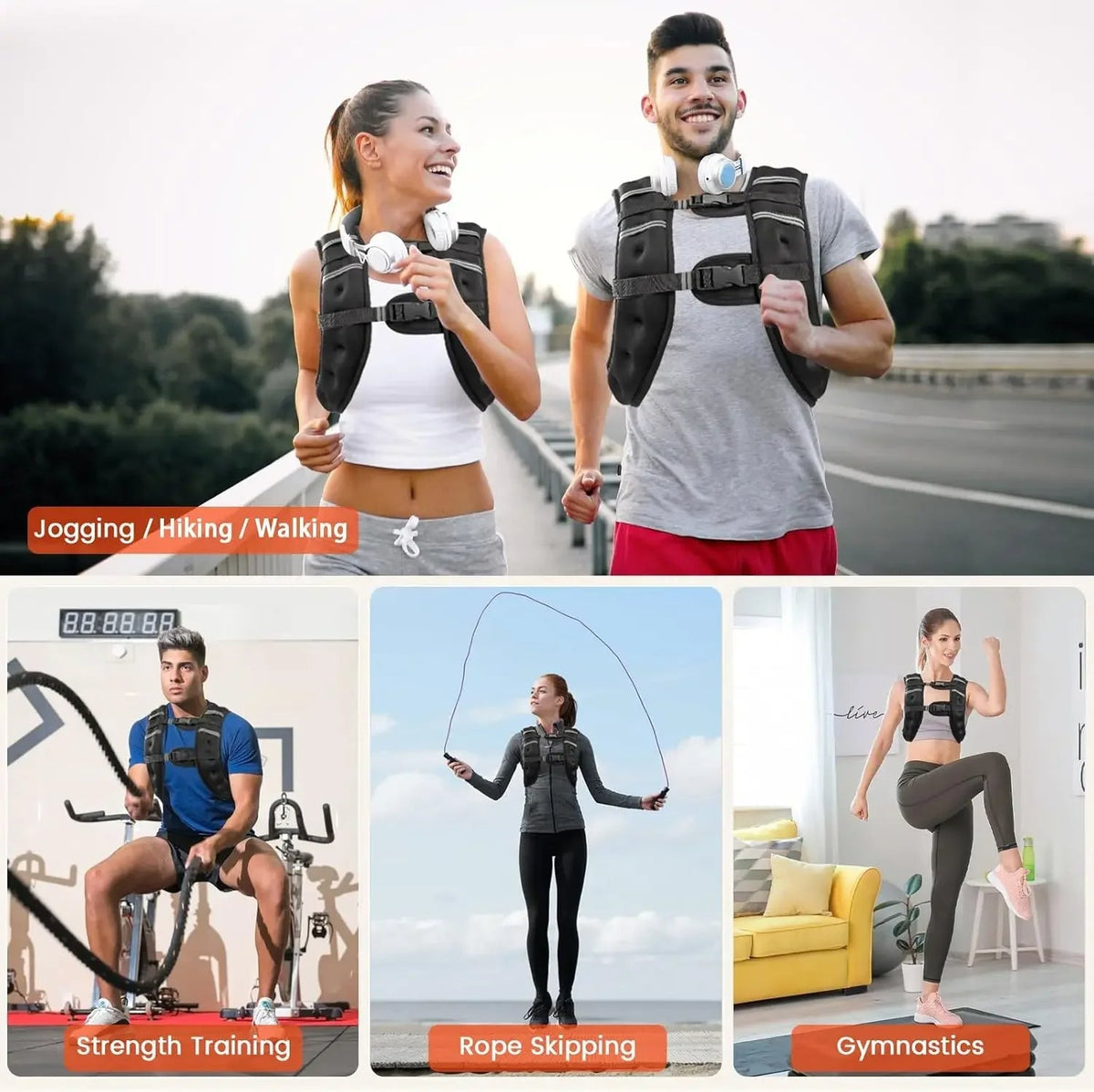 Versatile Fitness Vest with Reflective Trim and Adjustable Weight