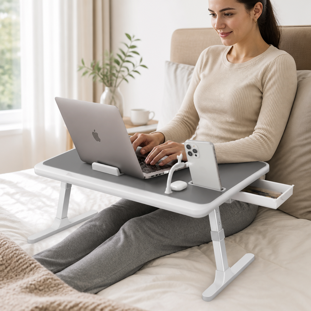 Adjustable Height Bed Laptop Stand with Aluminum Legs