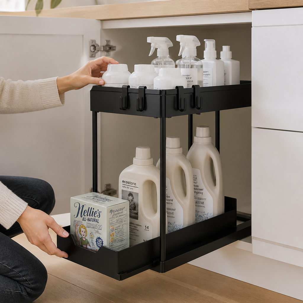 Two-Tier Metal Frame Cabinet Pull-Out Organizer