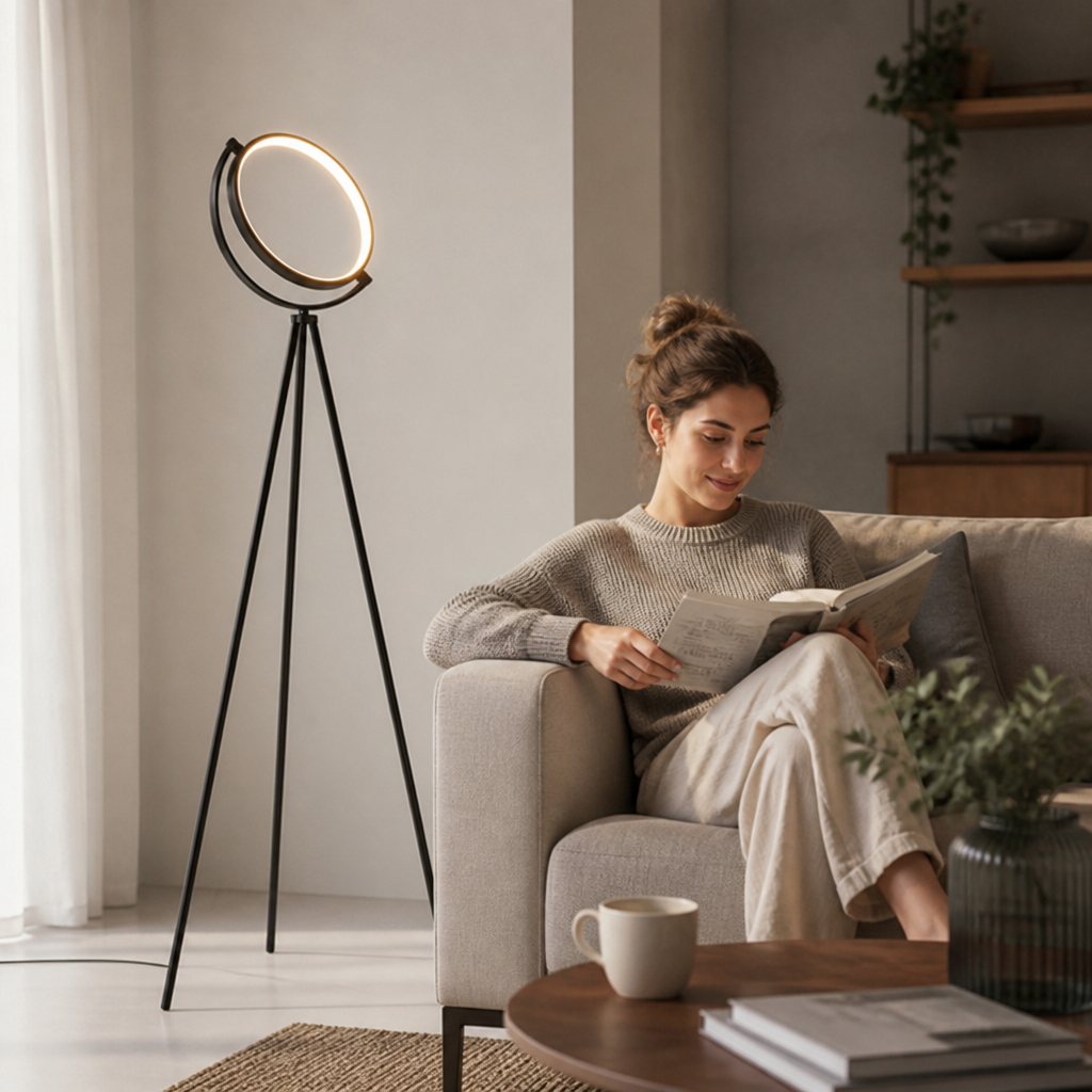 Powder-Coated Metal Circular LED Floor Lamp
