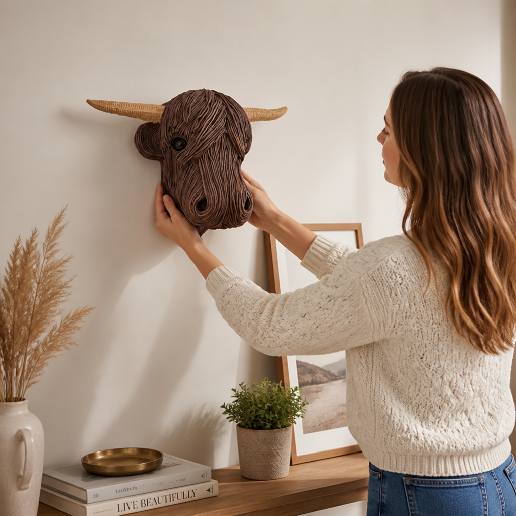 Rustic Farmhouse Resin & Metal Cow Wall Art (Wall Bracket Included)