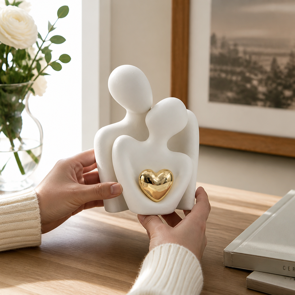 Minimalist Gold-Accented Resin Couple Figurine