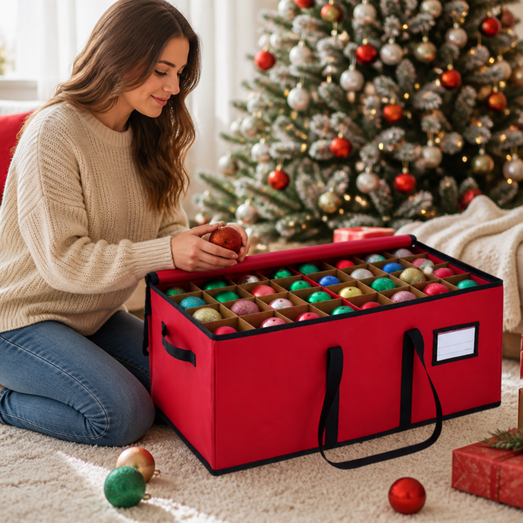 Stackable Front-Opening Ornament Storage Box (Adjustable Dividers)