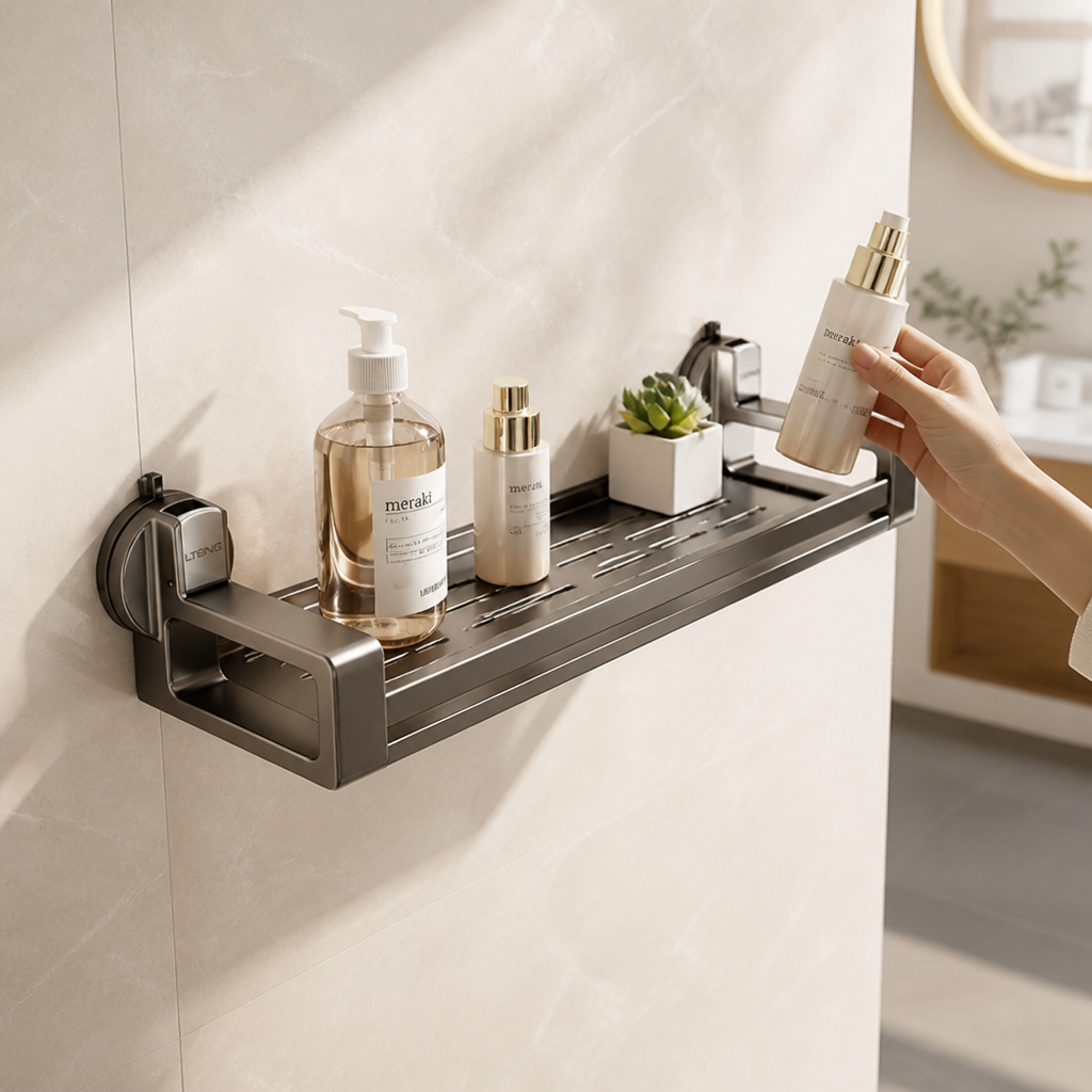 Steel Suction-Cup Bathroom Organizer Shelf (30 cm)
