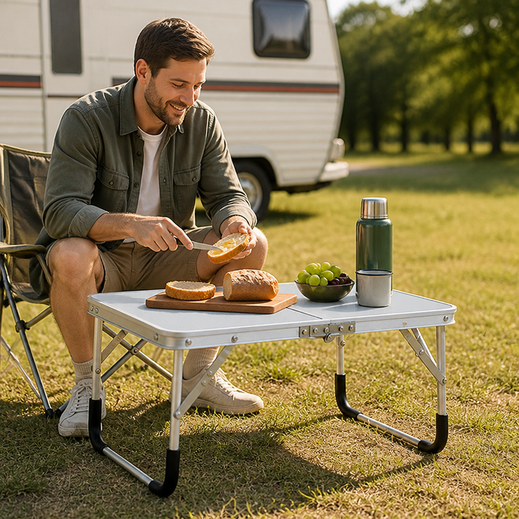 Folding Aluminium Outdoor Table (Rectangular Top With Rounded Edges, For Camping)