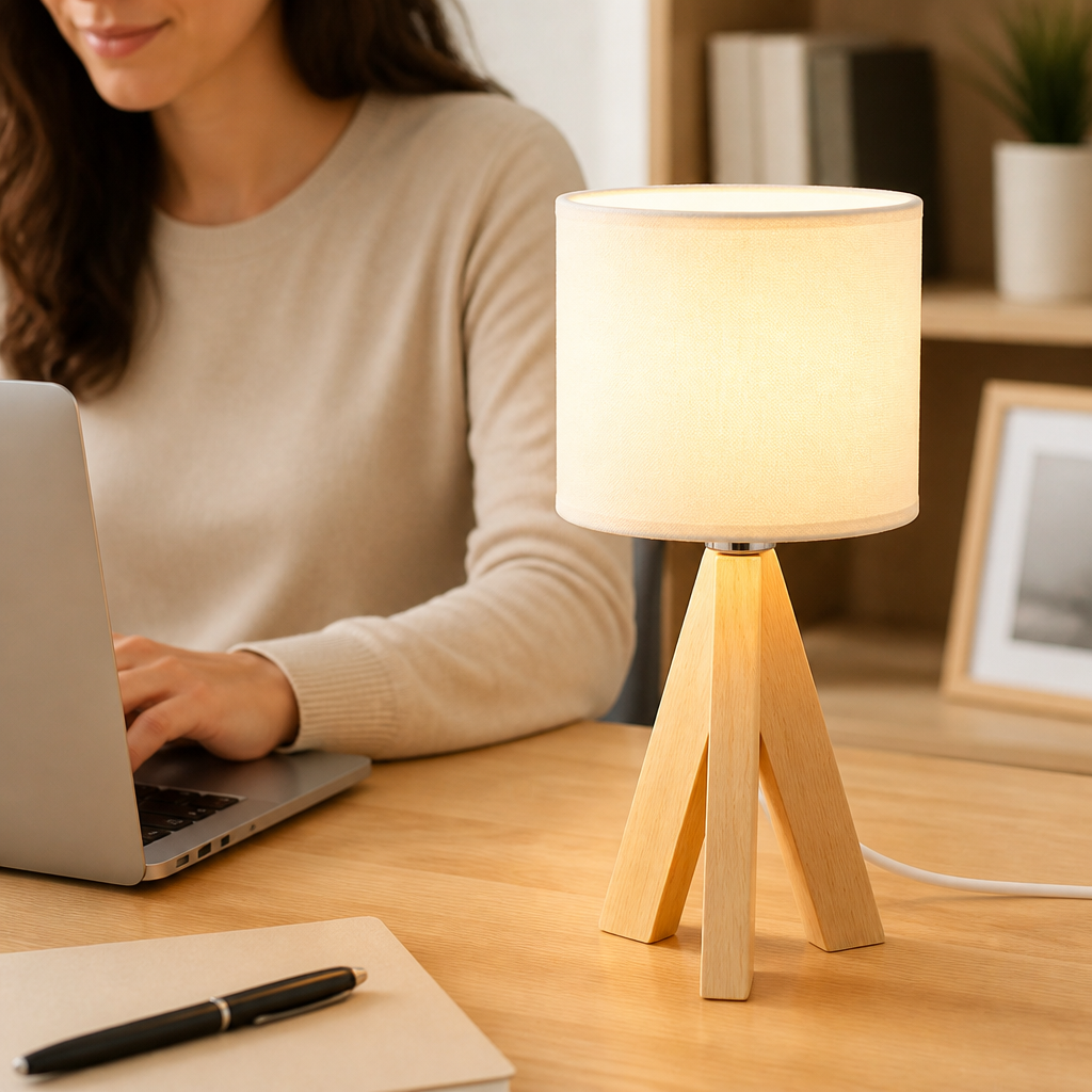 Compact Wood-Finish LED Table Lamp