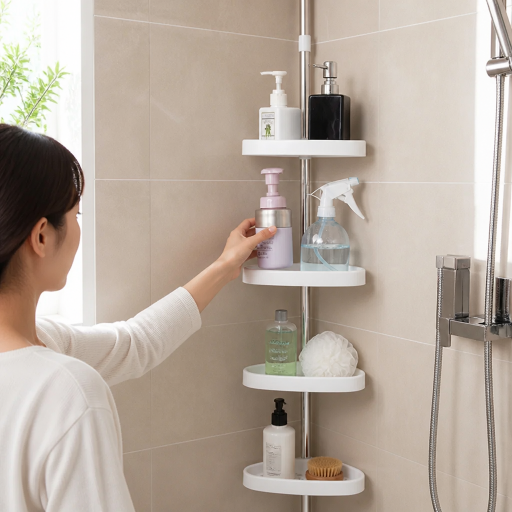 Stainless Steel Corner Shower Organizer with Tension Pole