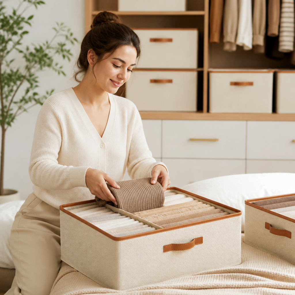 Collapsible Fabric Storage Bin with Dividers