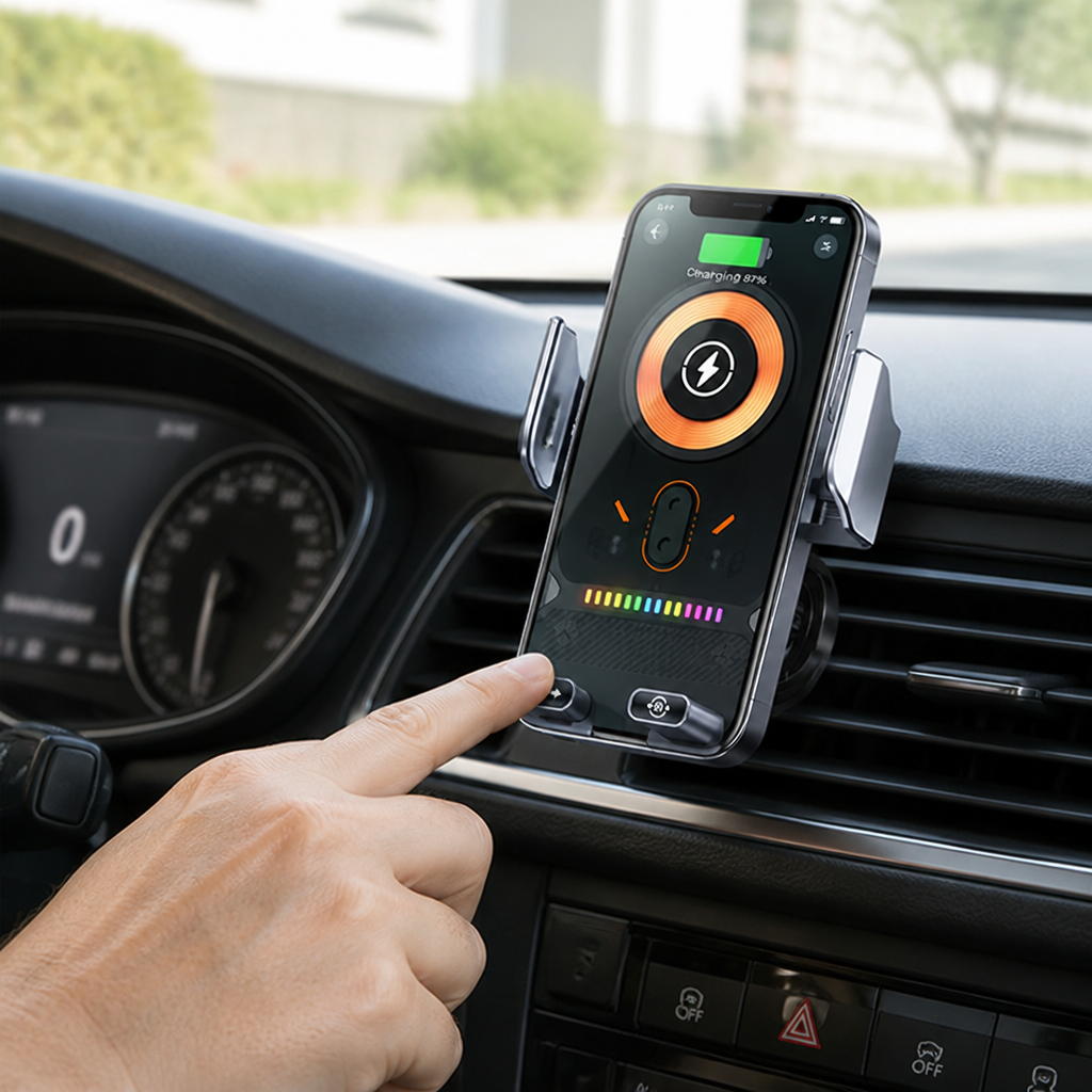 Auto-Clamp Vent Clip Car Phone Mount with Tempered Glass