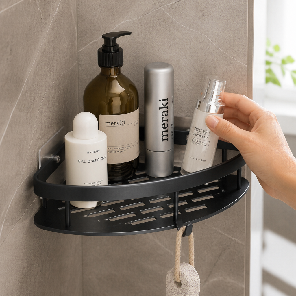 Rustproof Aluminum Shower Organizer with No-Drill Adhesive Mount (110-lb Capacity)