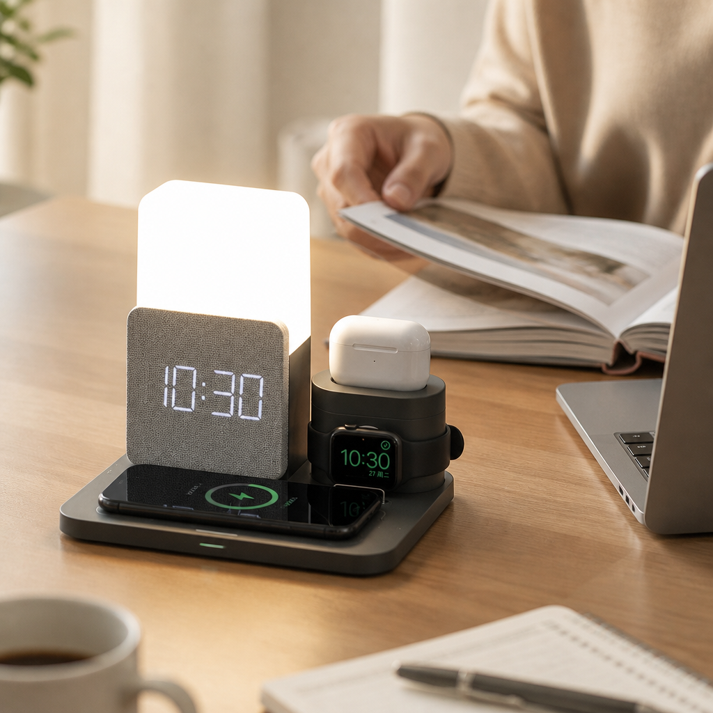 Wireless Multi-Device Charging Station (Clock, Watch Dock & Lamp)