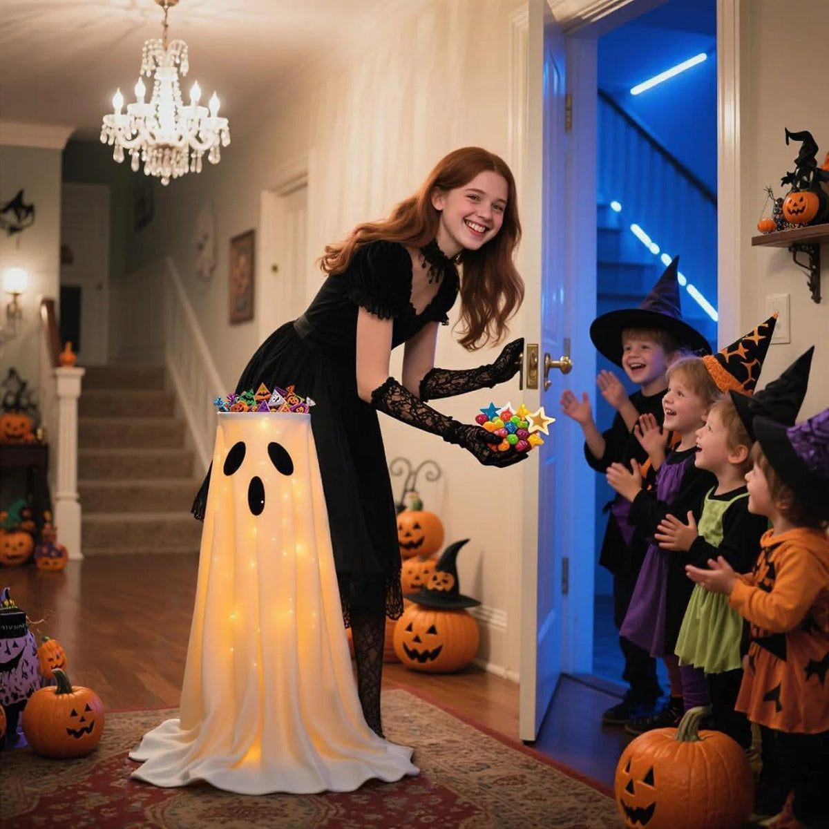 Illuminated Halloween Treat Dispenser with Spooky Ghost Design