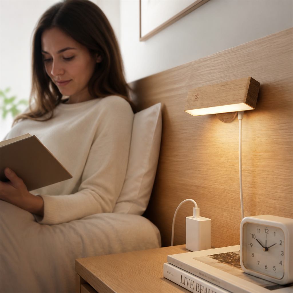 Solid Wood Touch Control Wall Lamp (USB Port)