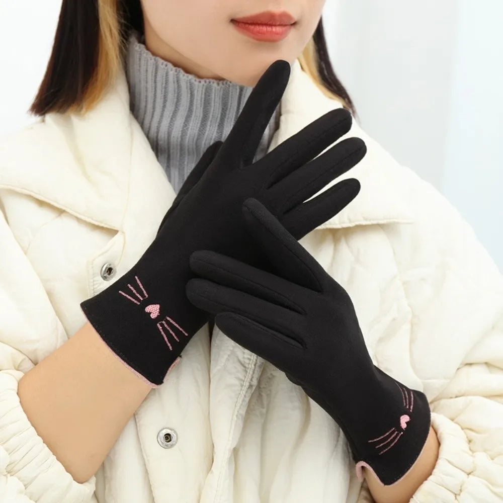 Charming Cat-Themed Touchscreen Winter Gloves for Women