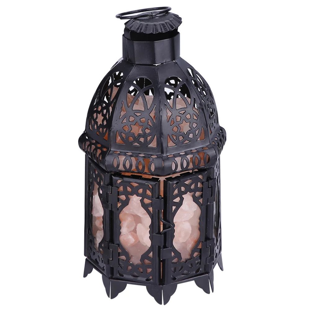 Rustic Salt Crystal Table Lamp with Iron Frame