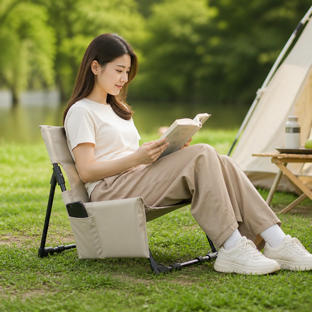 Aluminum Folding Chair with Adjustable Backrest (Side Pocket)