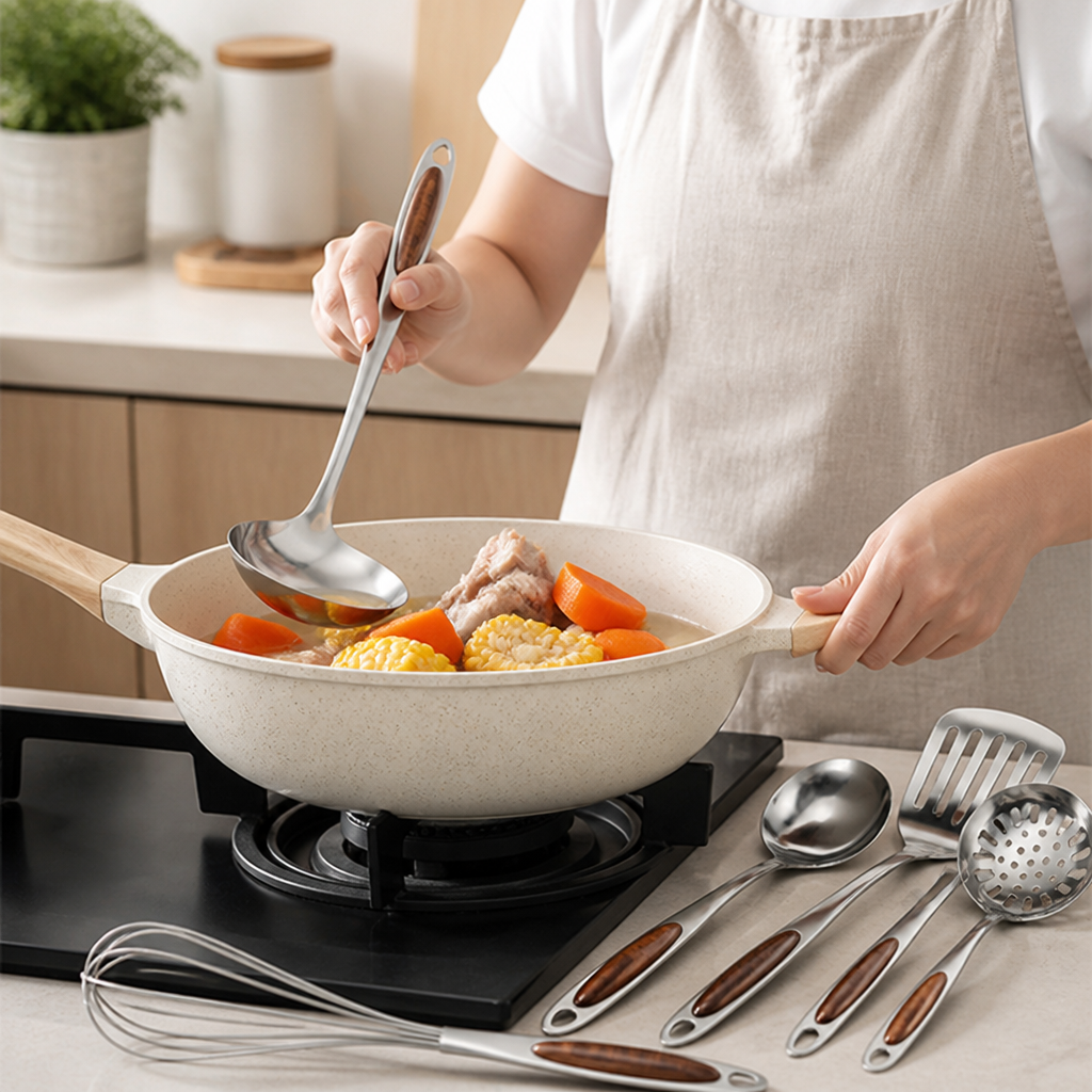 Stainless Steel Heads & Molded Handles Utensil Set (5-Piece)