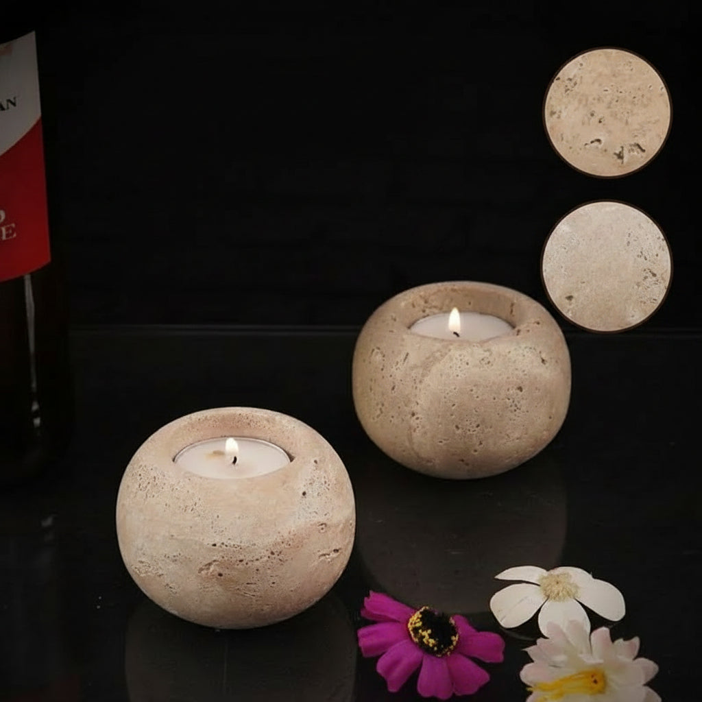 Natural Stone Candle Holders - Set of 2