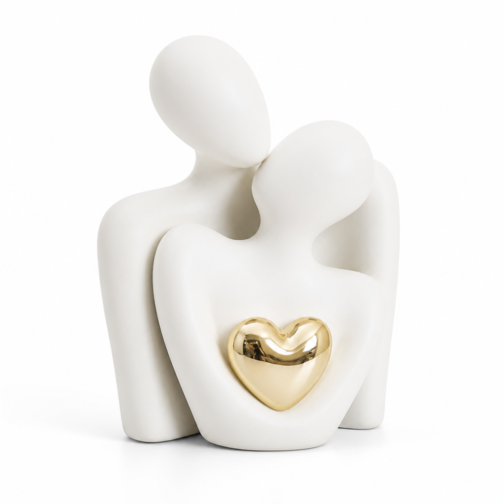 Minimalist Gold-Accented Resin Couple Figurine