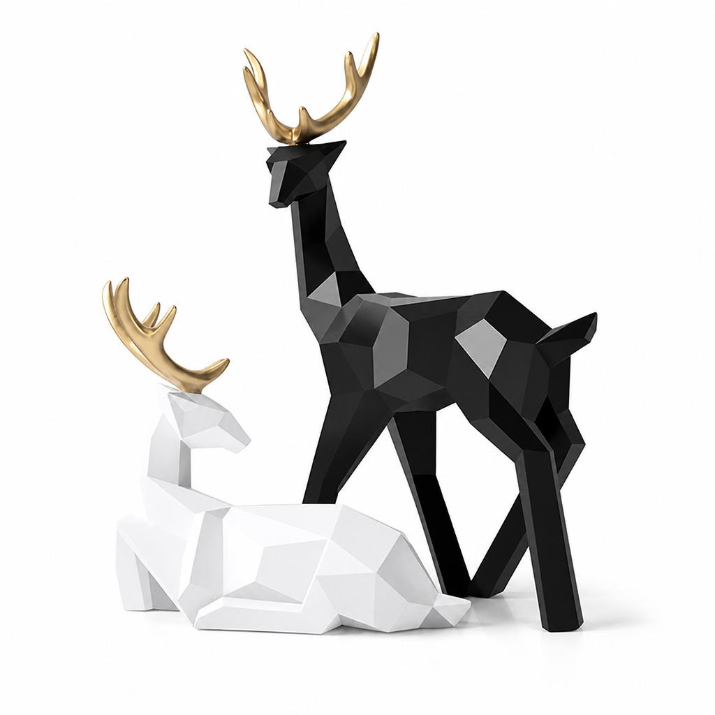 Scandinavian Resin Reindeer Figurines (Sitting & Standing Pair)