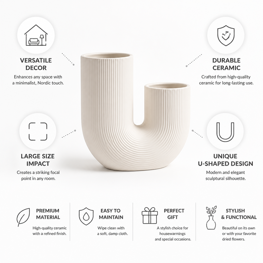 Nordic Minimalist U-Shaped Ceramic Vase (Large)