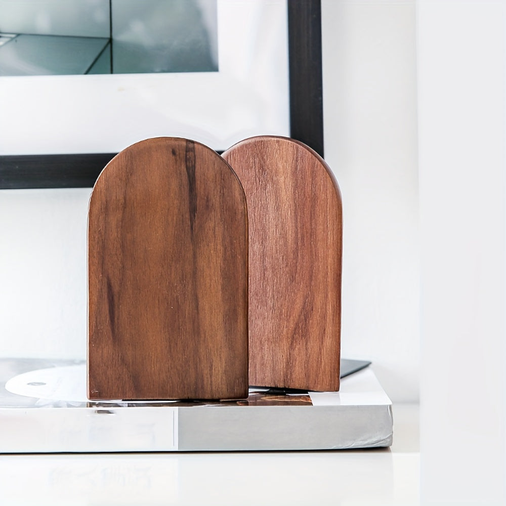 Elegant Walnut Wood Bookends – Sturdy, Non-Slip Holders for Any Space