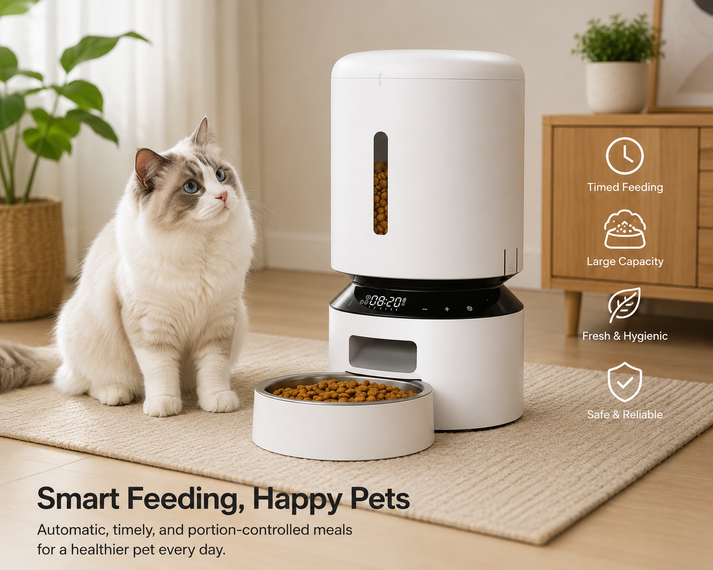 PawPal Smart Feeder | WiFi-Connected Automatic Pet Dispenser with Timer | High-Capacity Food Dispenser for Cats & Dogs