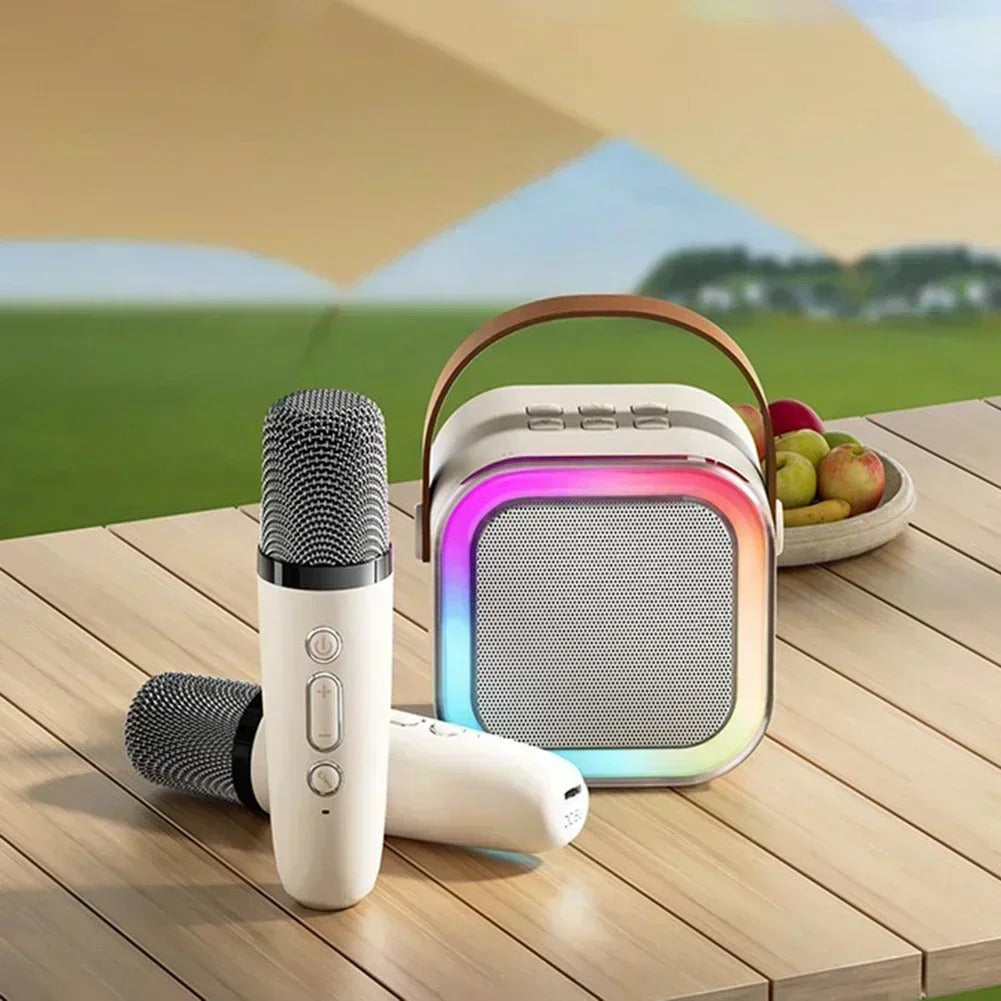 Compact Karaoke System with Dual Wireless Microphones