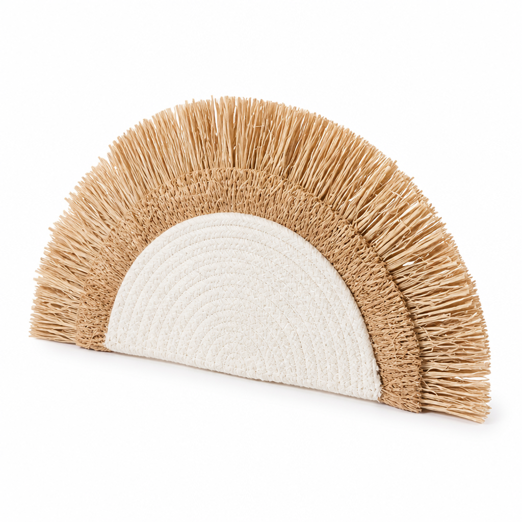 Handwoven Natural Straw & Cotton Wall Hanging