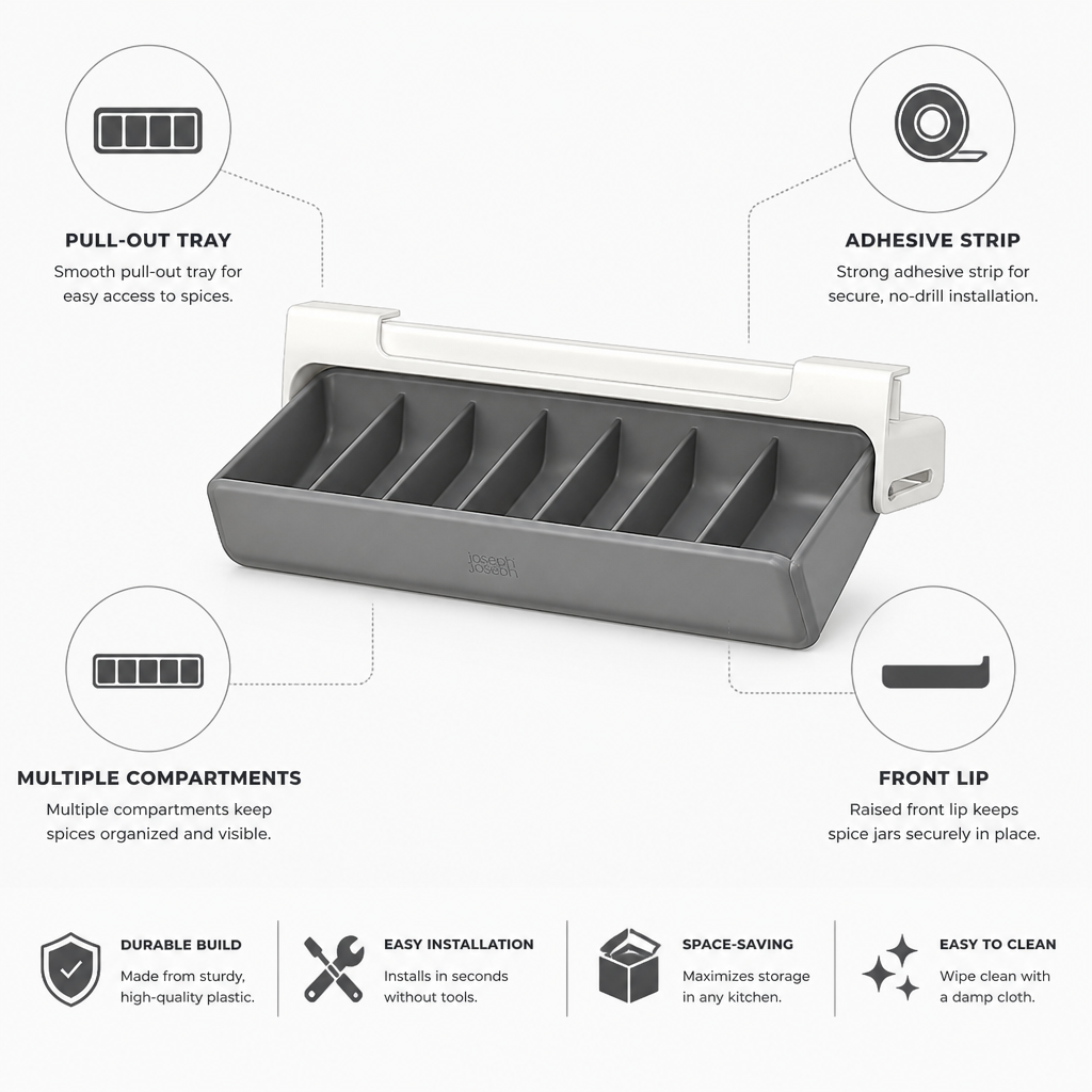Adhesive Pull-Out Spice Organizer (Holds 7 Jars)