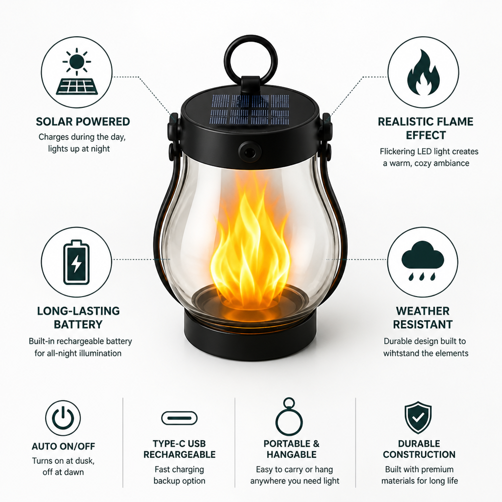 Outdoor Solar Flickering Flame & Hanging Loop Lantern