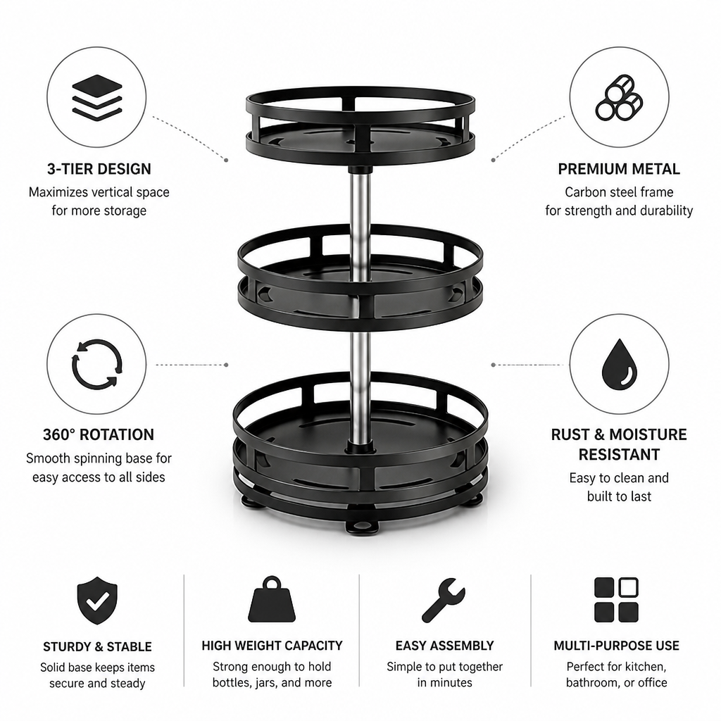 Rotating Metal Countertop Organizer (3-Tier)
