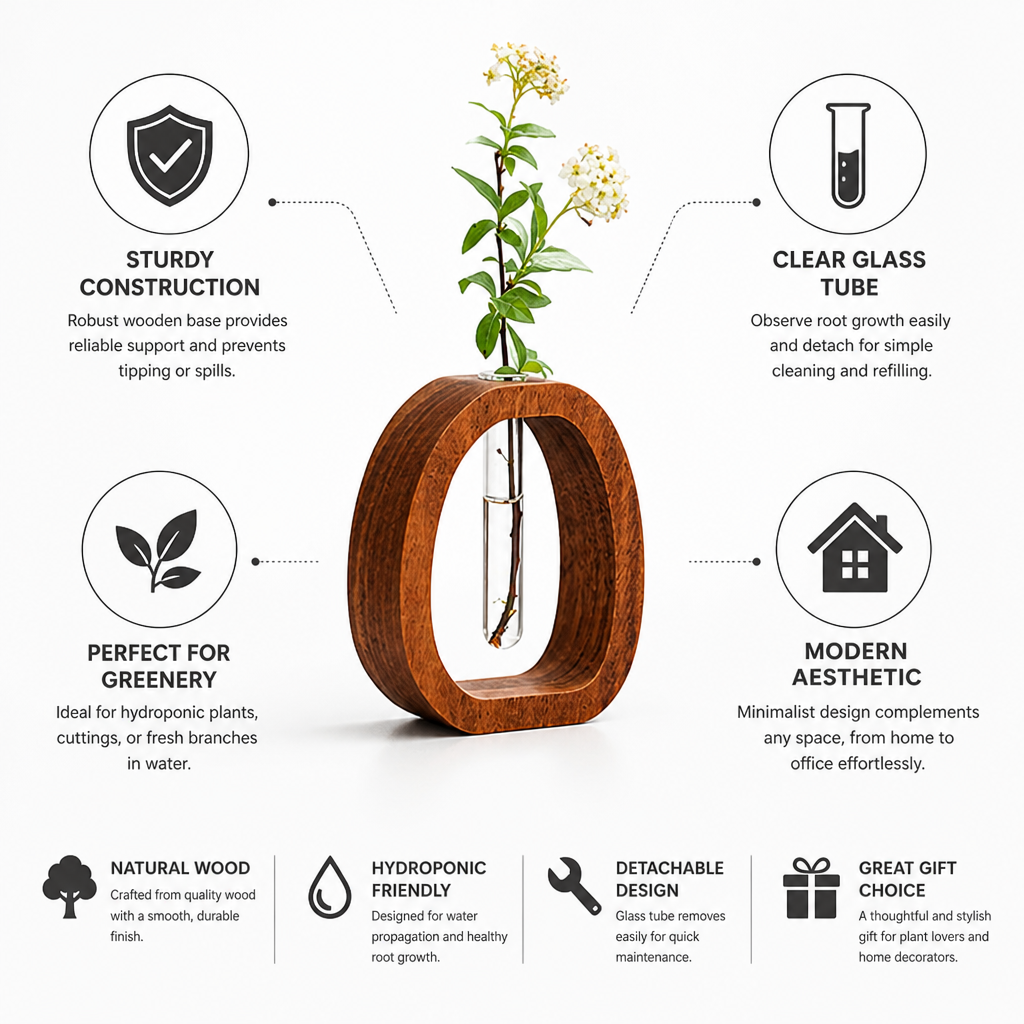 Wood & Glass Wall Vase (Detachable Tube)