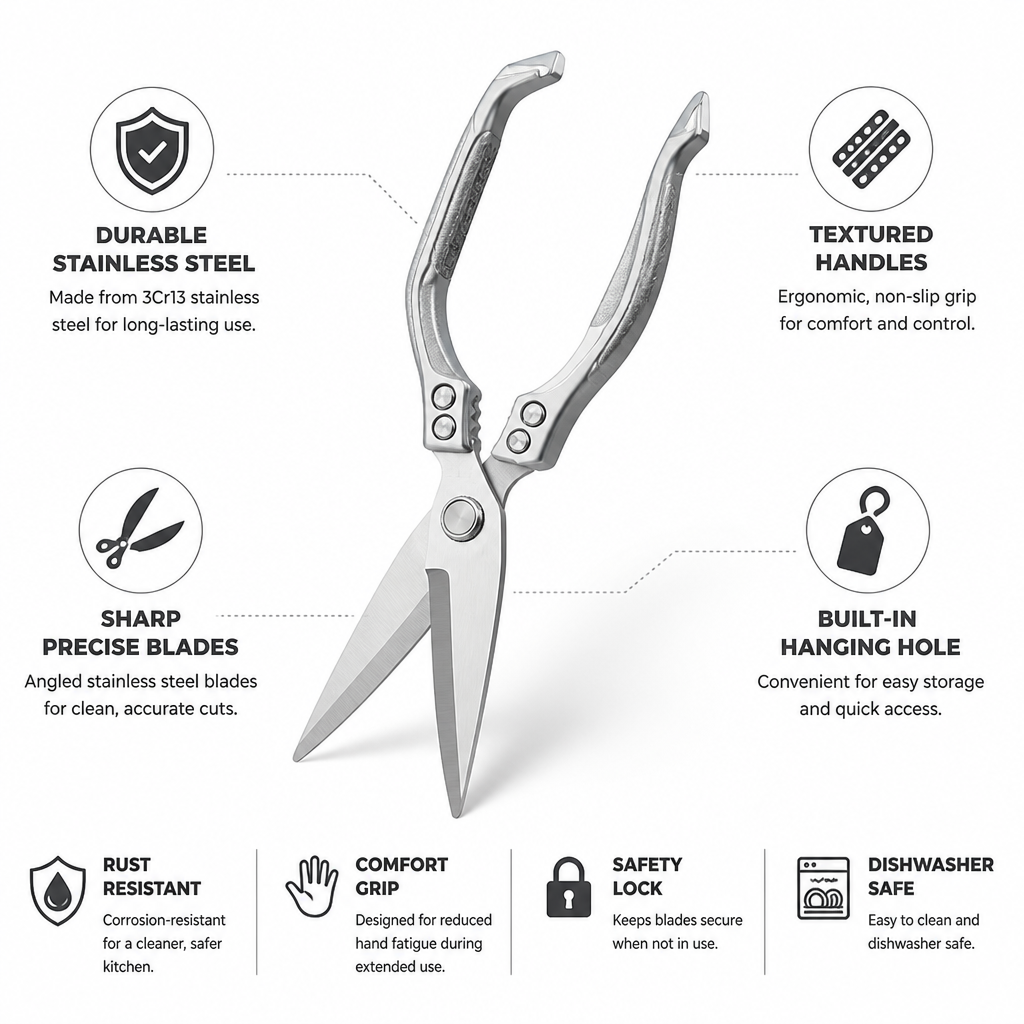 Stainless Steel Kitchen Scissors with Textured Handle