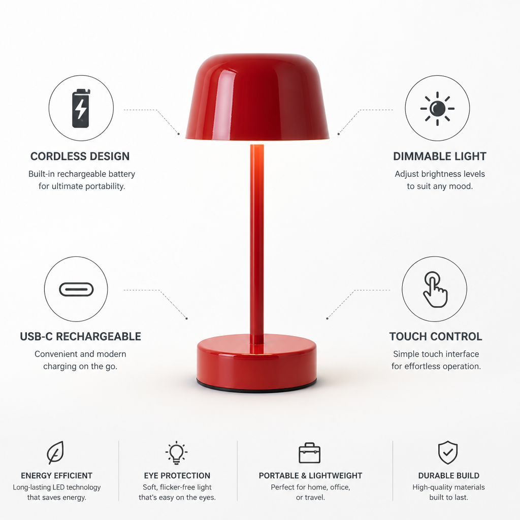 Cordless Rechargeable Dimmable LED Table Lamp